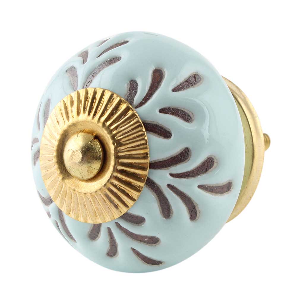 Light Sage Green Etched Leaf Ceramic Knobs